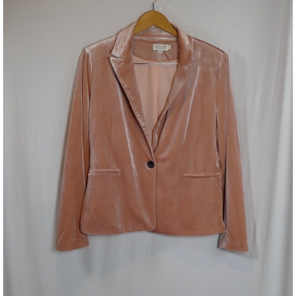 Molly Bracken Women’s Blazer Size L Dusty Rose Velvet Single Button Faux Pockets